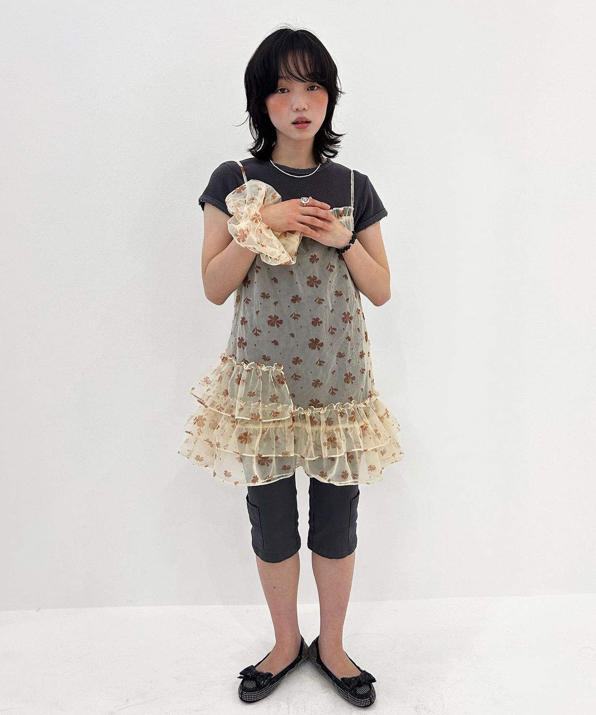 타입서비스(TYPESERVICE) Mesh Ruffled Layered Dress [Yellow]