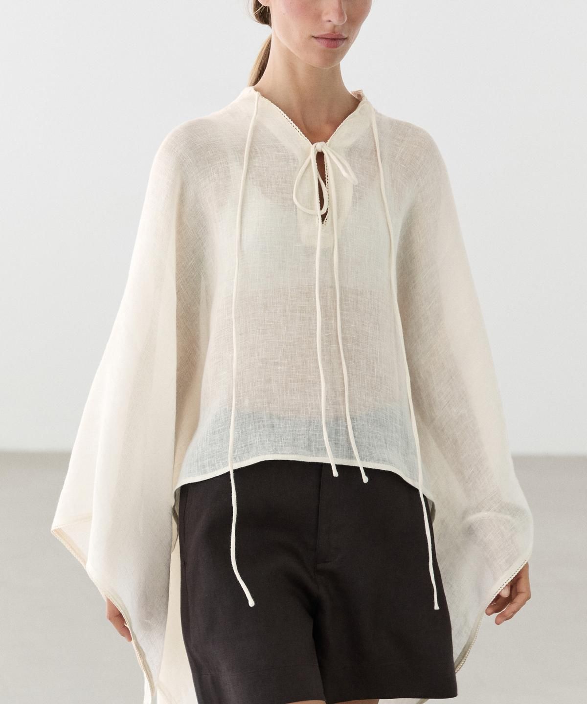 마시모두띠(MASSIMO DUTTI) 100% 린넨 스탠드 칼라 케이프