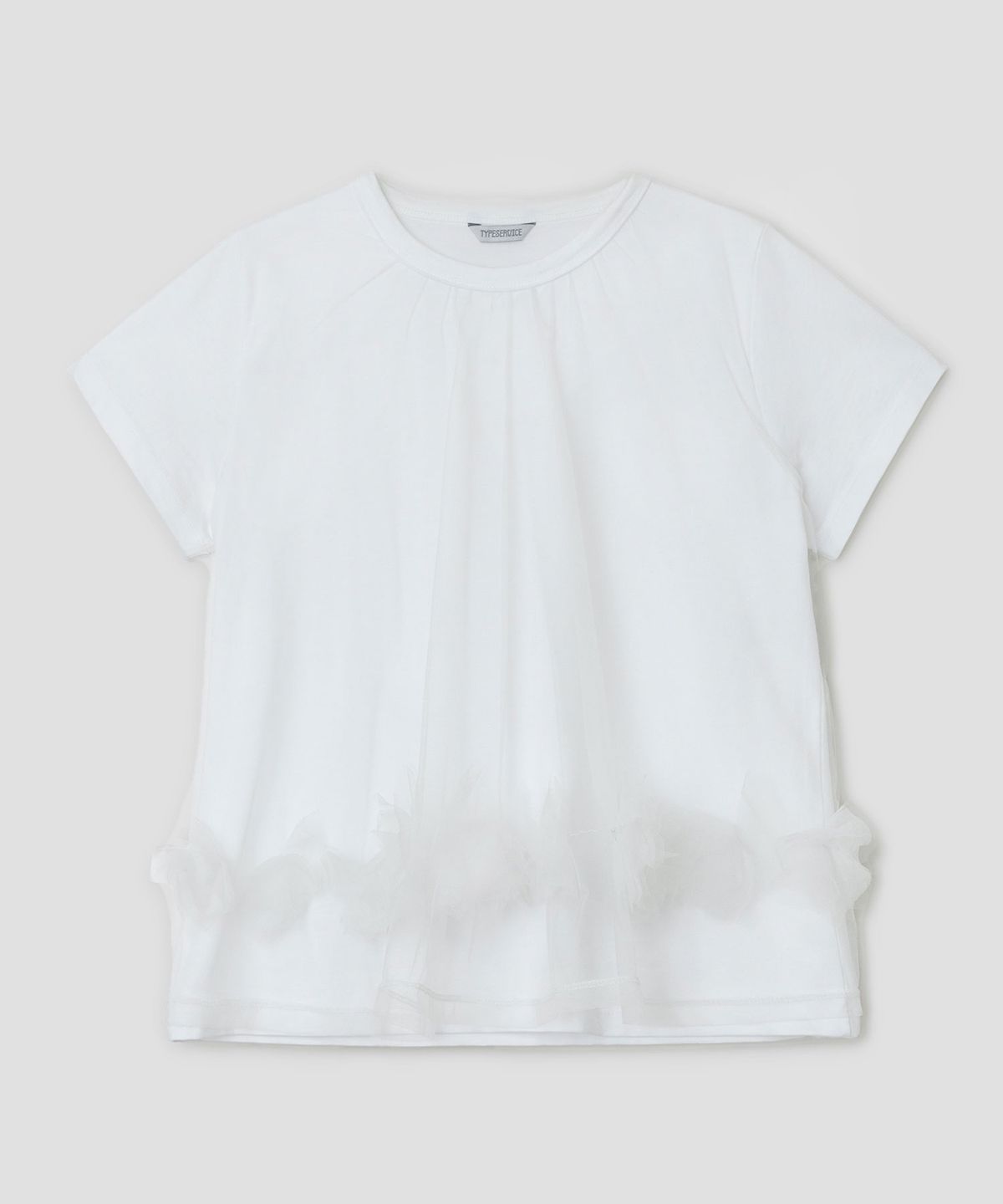 타입서비스(TYPESERVICE) Mesh Layered Shirring Ruffle Top [White]