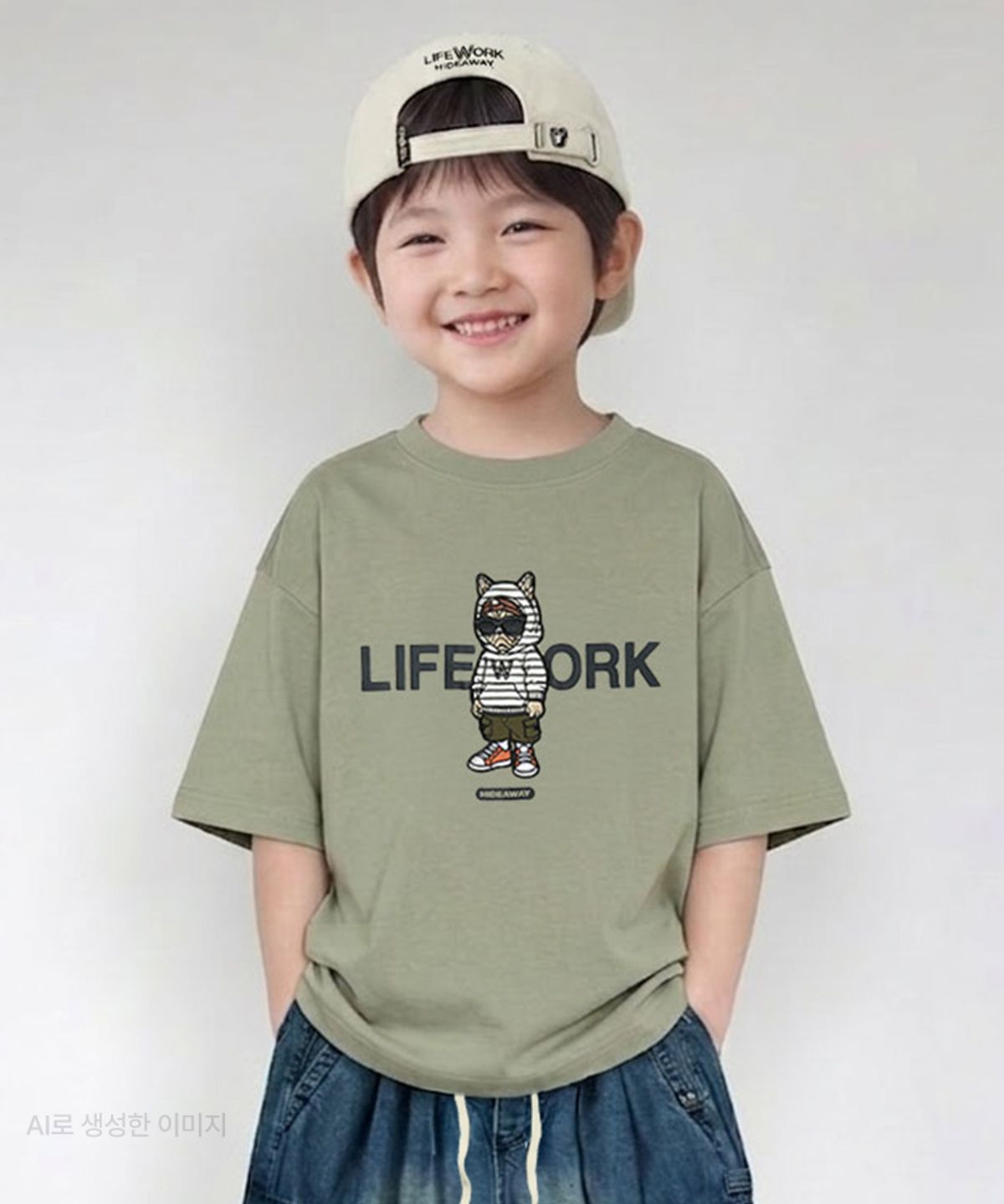 라이프워크 키즈(LIFEWORK KIDS) 키즈) 후드 힙독 아플리케 반팔 티셔츠