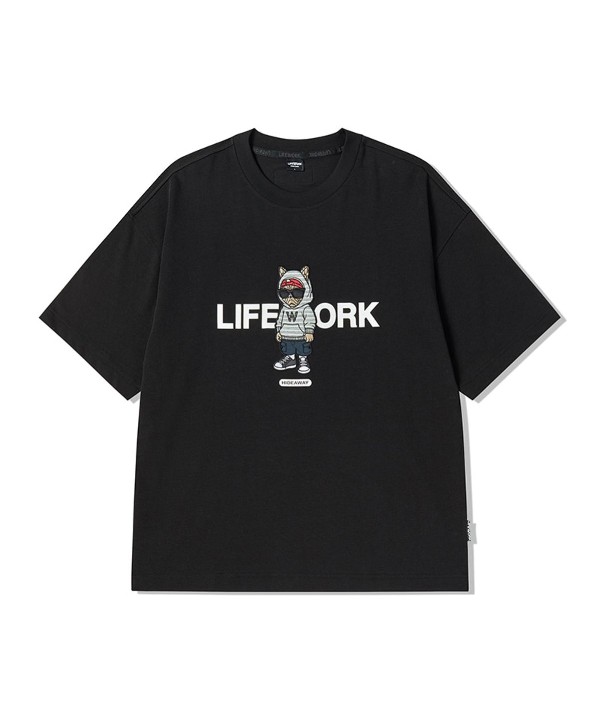 라이프워크(LIFEWORK) 스트릿 힙독 아플리케 반팔 티셔츠