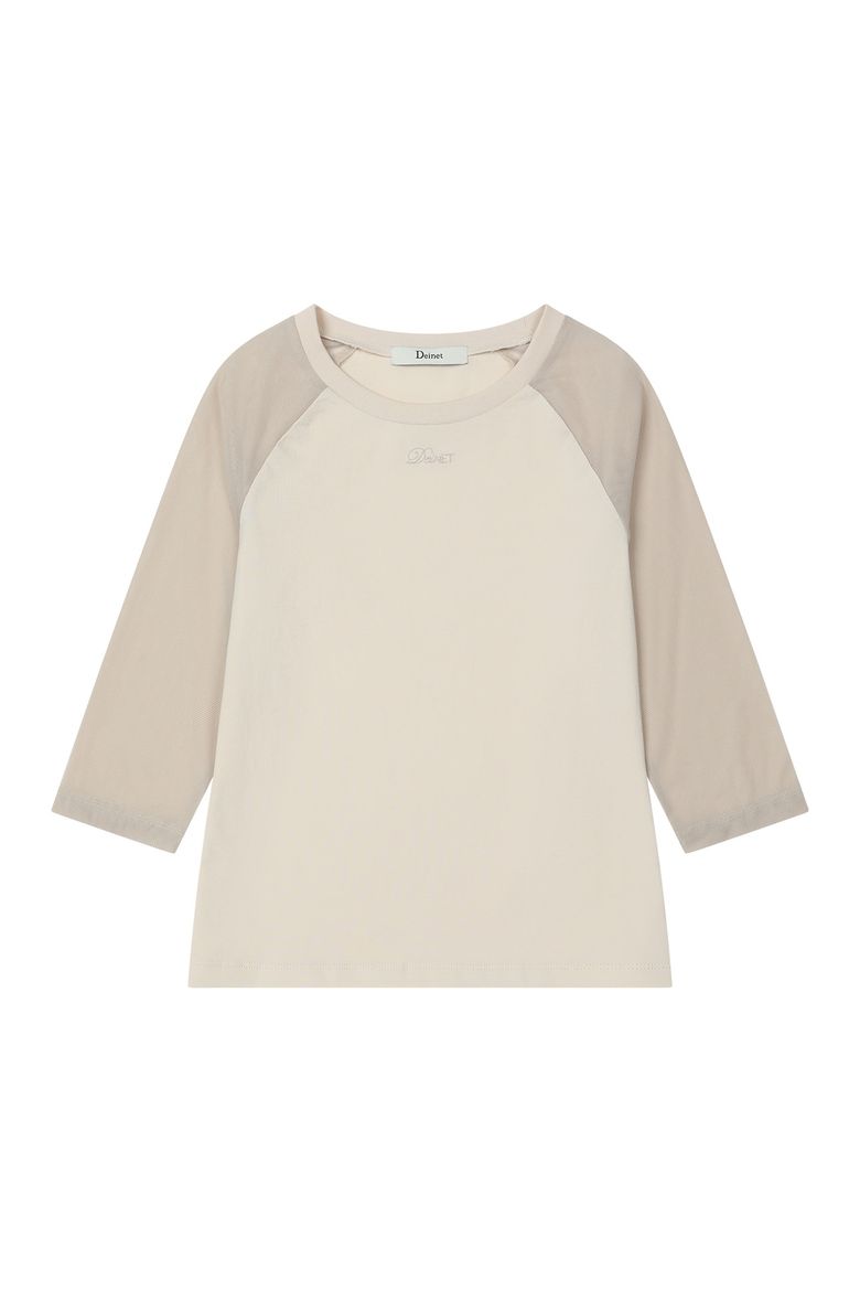 MESH CONTRAST RAGLAN HALF SLEEVE IN BEIGE