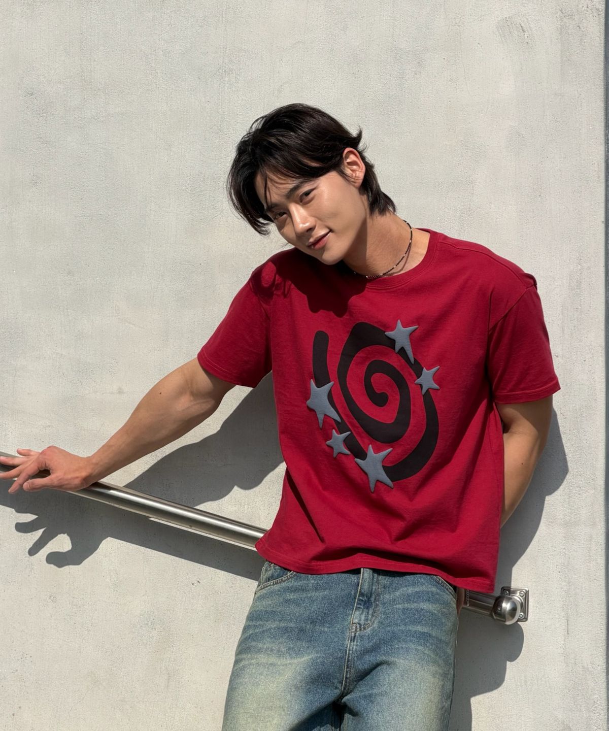 아모우(AMOU) Molly Star half  T-shirts RED