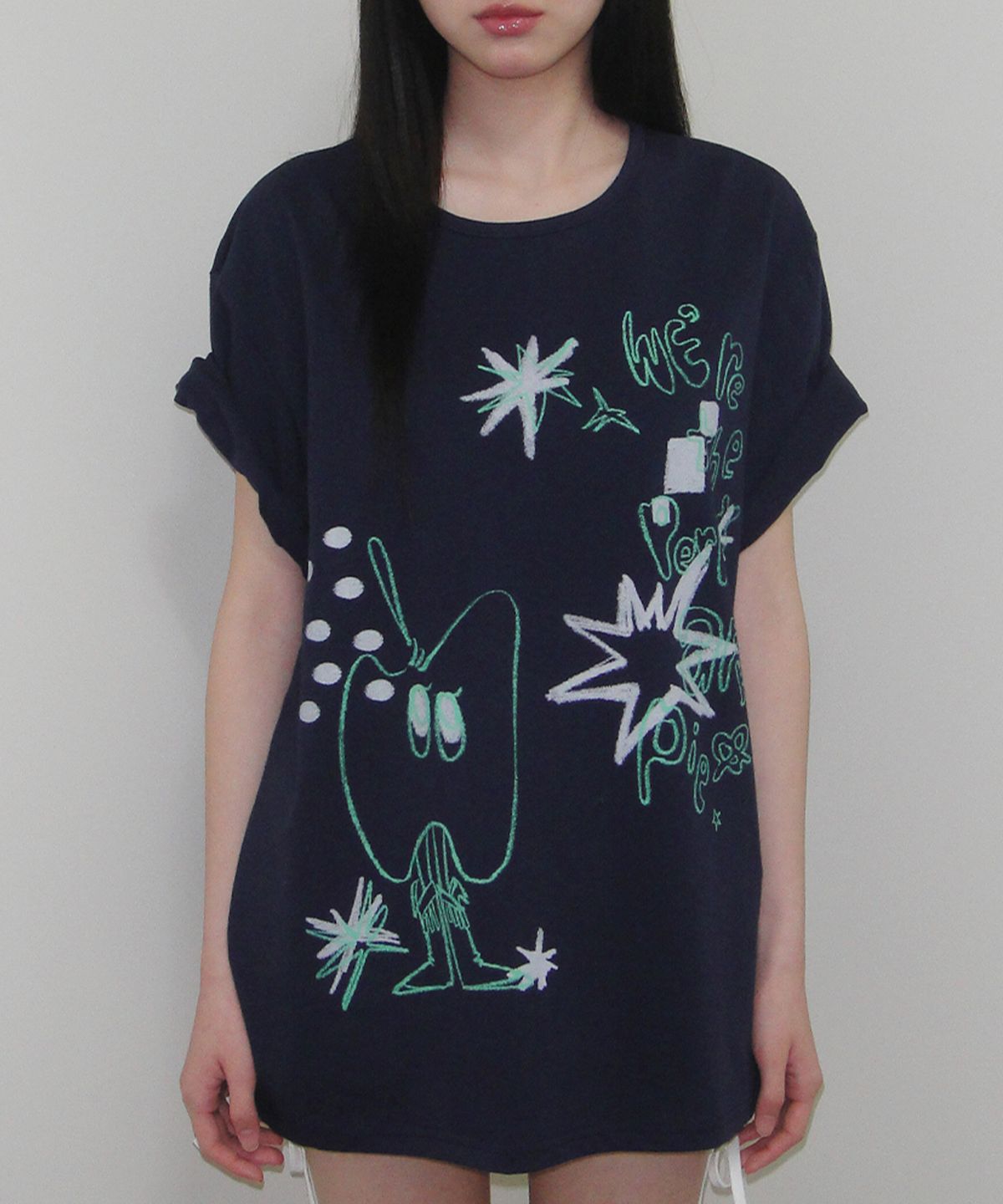 온스카(ONSKA) CRAYON FRUIT T-SHIRT (APPLE NAVY)