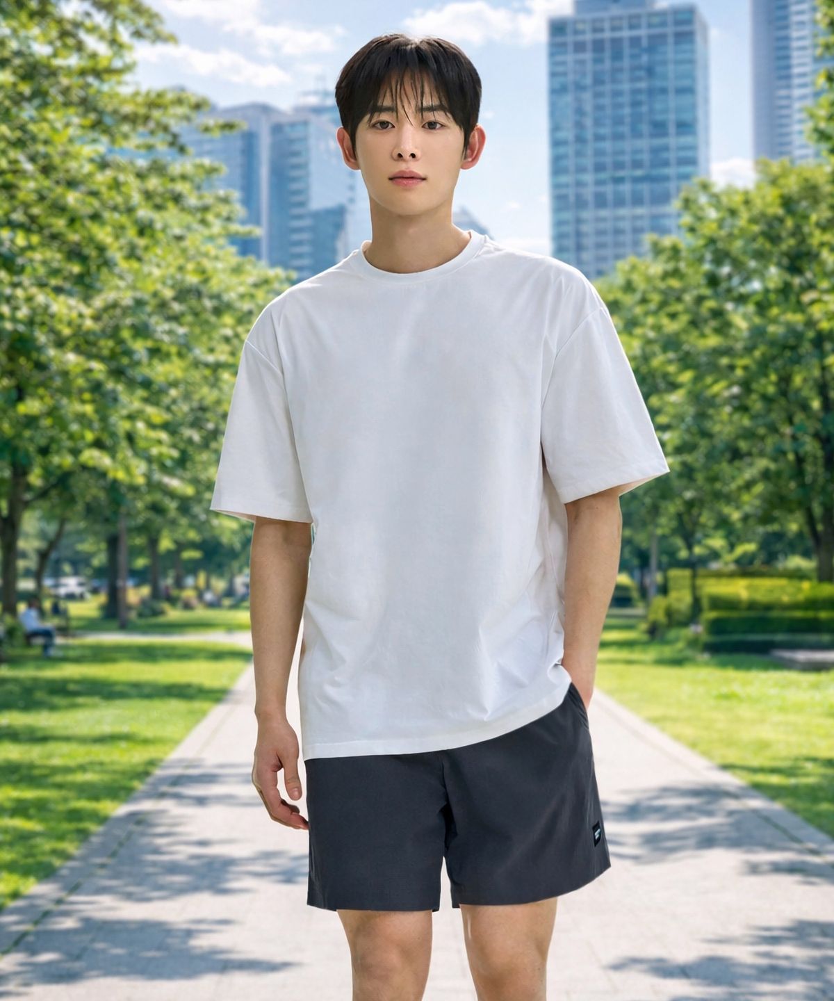 헤링본(HERRINGBONE) [SET] 남자 트레이닝 셋업 루즈핏 반팔 & 팬츠 TJ110WH TJ603CG
