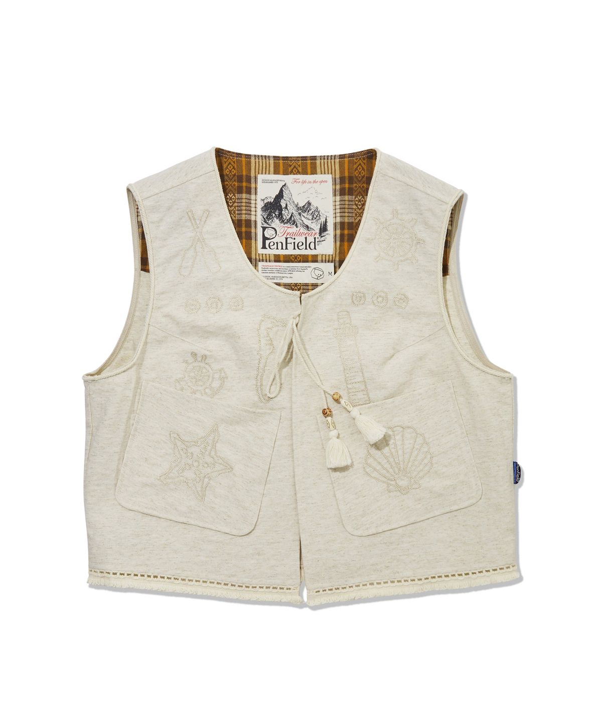 펜필드(PENFIELD) 린넨 마린 두들 엠브로이더리 베스트 아이보리_FS2WV30F