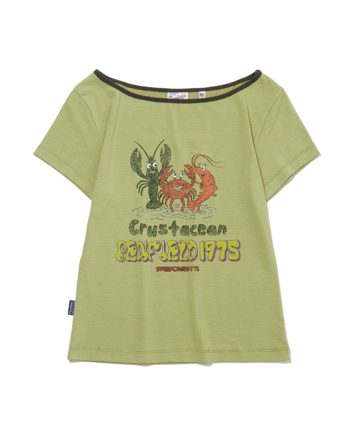 펜필드(PENFIELD) CRUSTACEAN 키치 아트워크 보트넥 여성 반팔티 그린_FS2KT90F