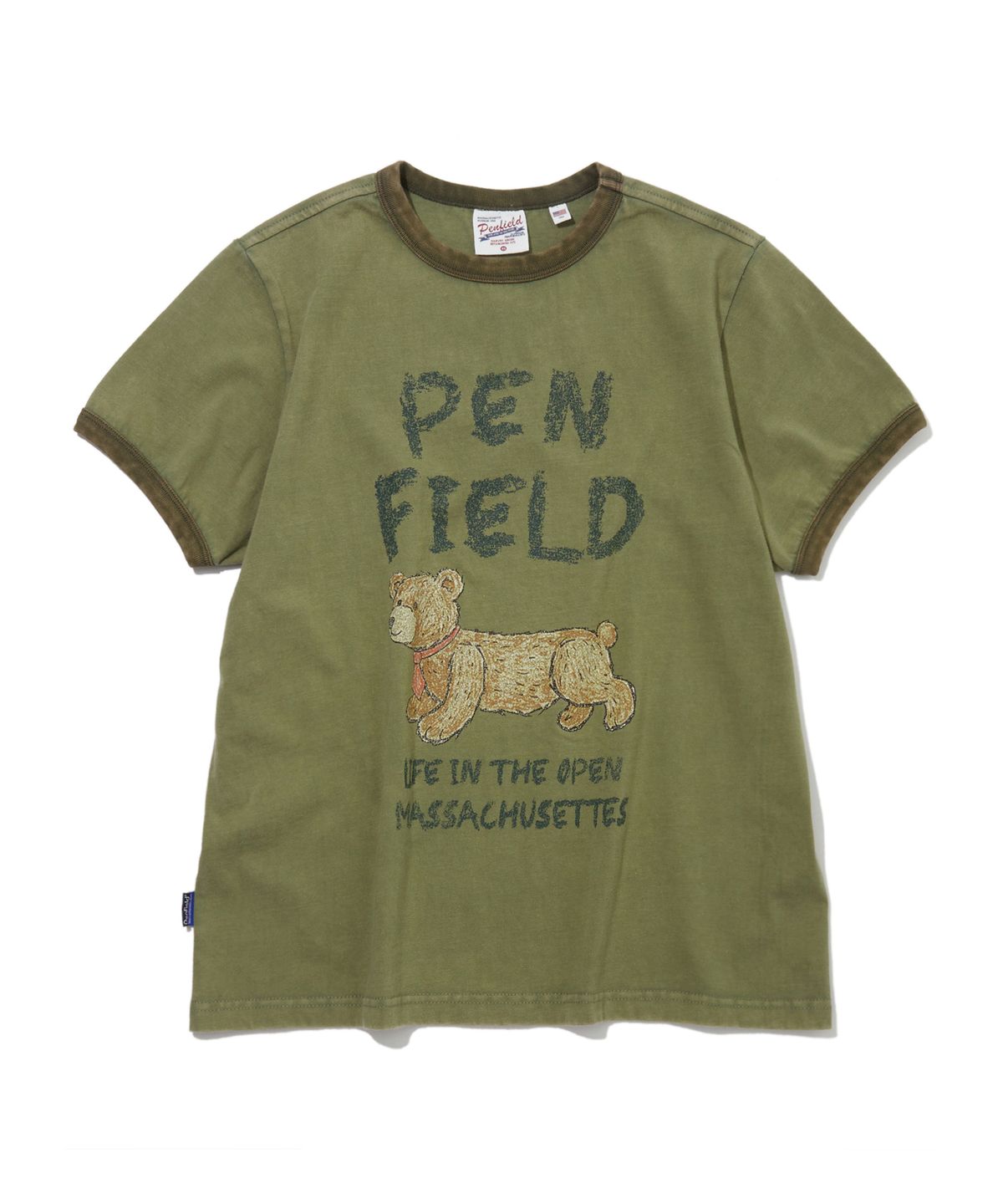 펜필드(PENFIELD) 빈티지 베어 아트워크 링거 반팔티 라이트카키_FS2KT69F
