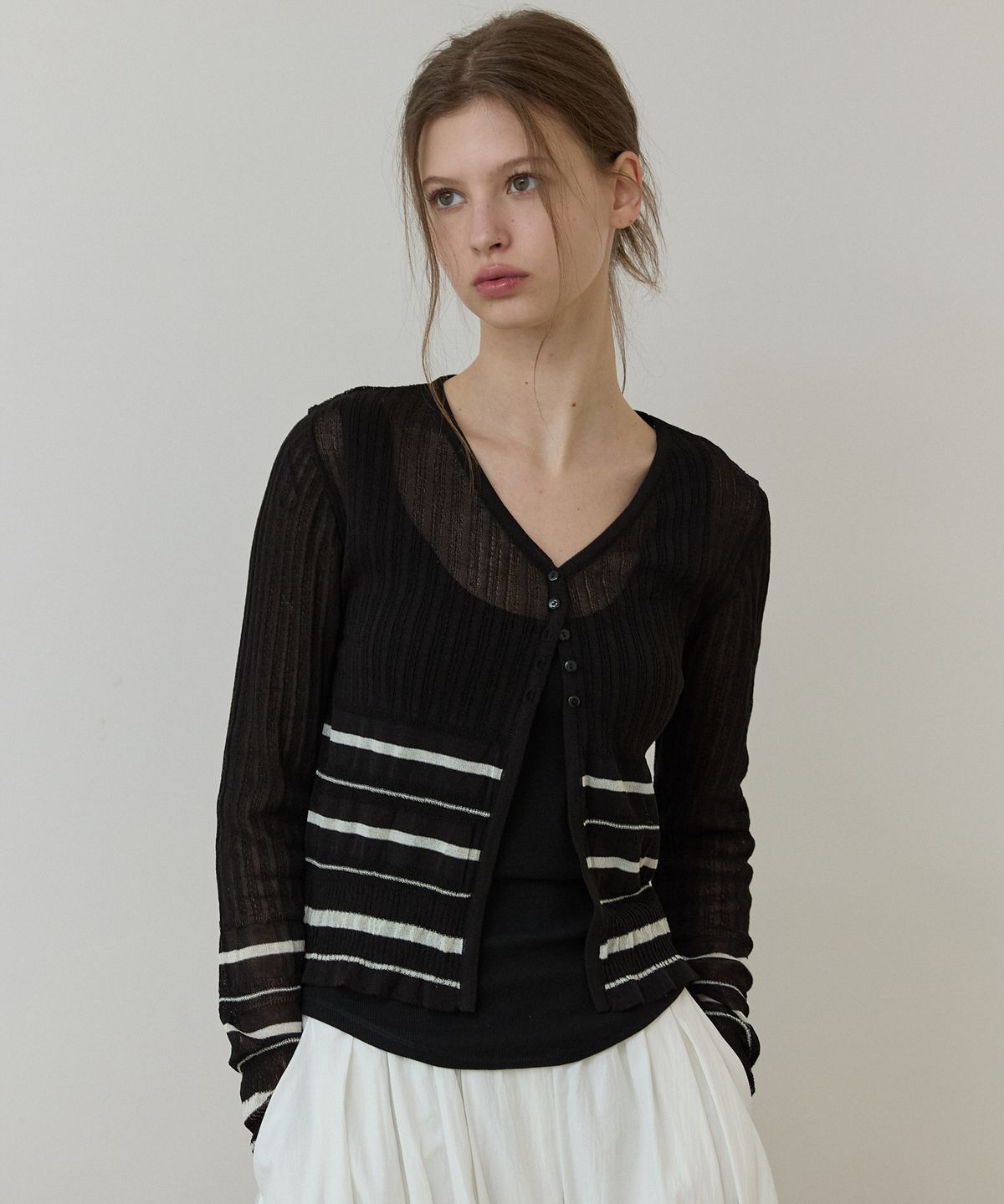 오픈도어스튜디오(OPENDOORSTUDIO) Texture slim cardigan Black