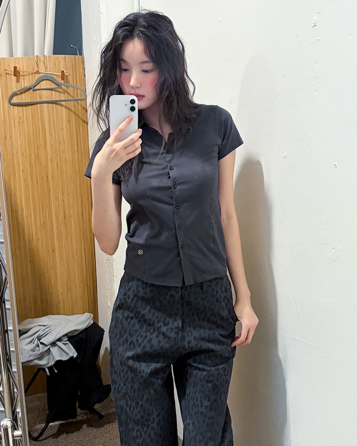 해비즘(HAVISM) 2-WAY COLLAR S/S SHIRTS(CHARCOAL)