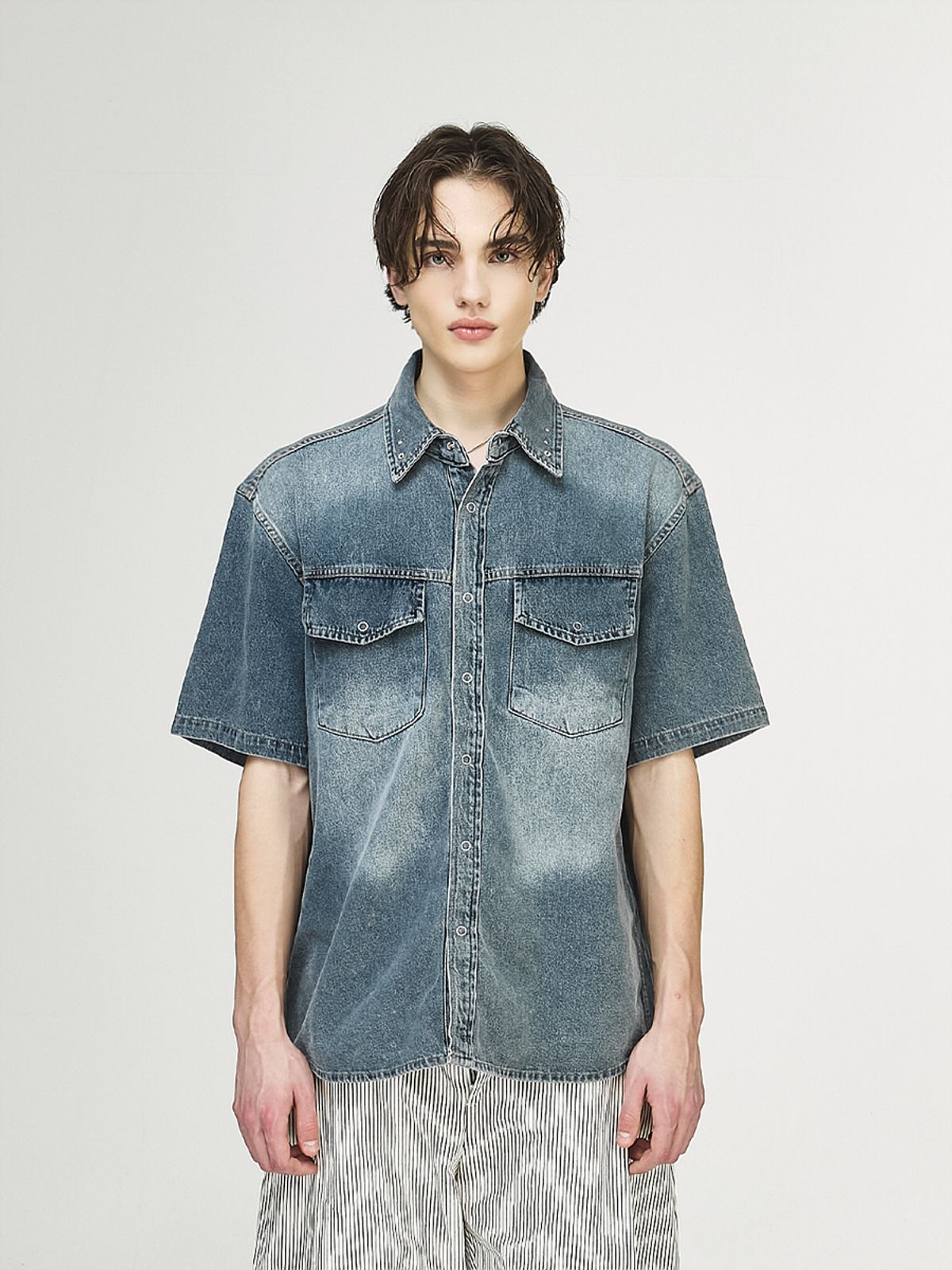 그레이티스트(THE GREATEST) Denim Half Shirt Blue