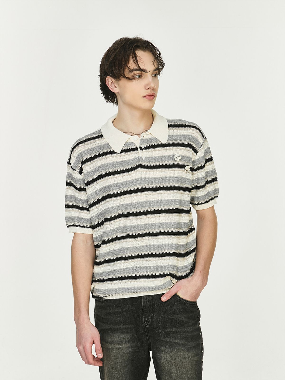 그레이티스트(THE GREATEST) Stripe Polo Shirt Gray