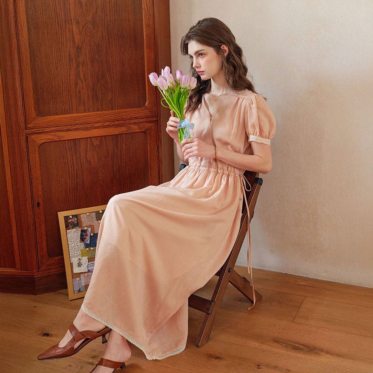 심플레트로(SIMPLE RETRO) SR_Drawstring waist dress