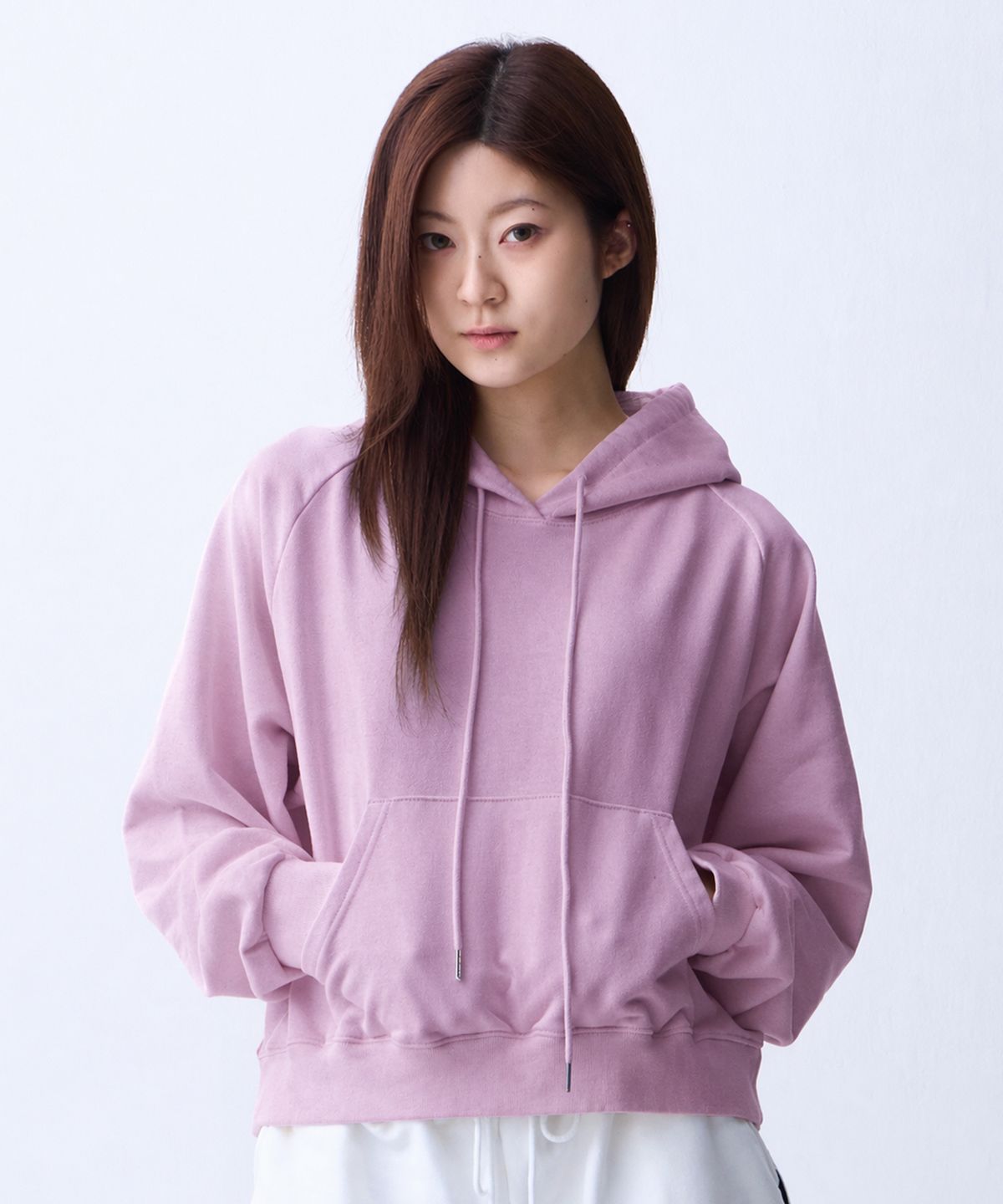 크러쉬 스타일(CRUSHST) 슬림라인 크롭 스웻 나그랑 후디 핑크