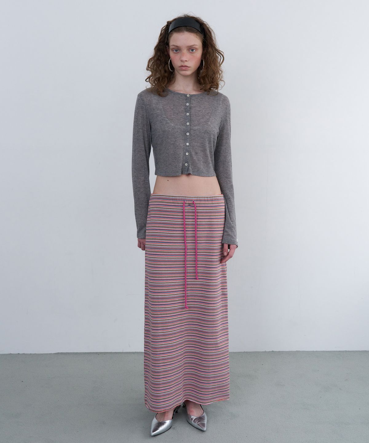 오버듀플레어(OVERDUEFLAIR) VINTAGE STRIPE MAXI SKIRT_PINK