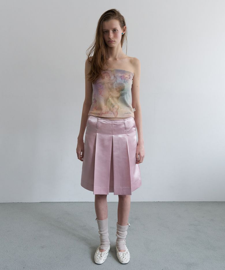 LOW-RISE PLEATED SATIN SKIRT_BABY PINK