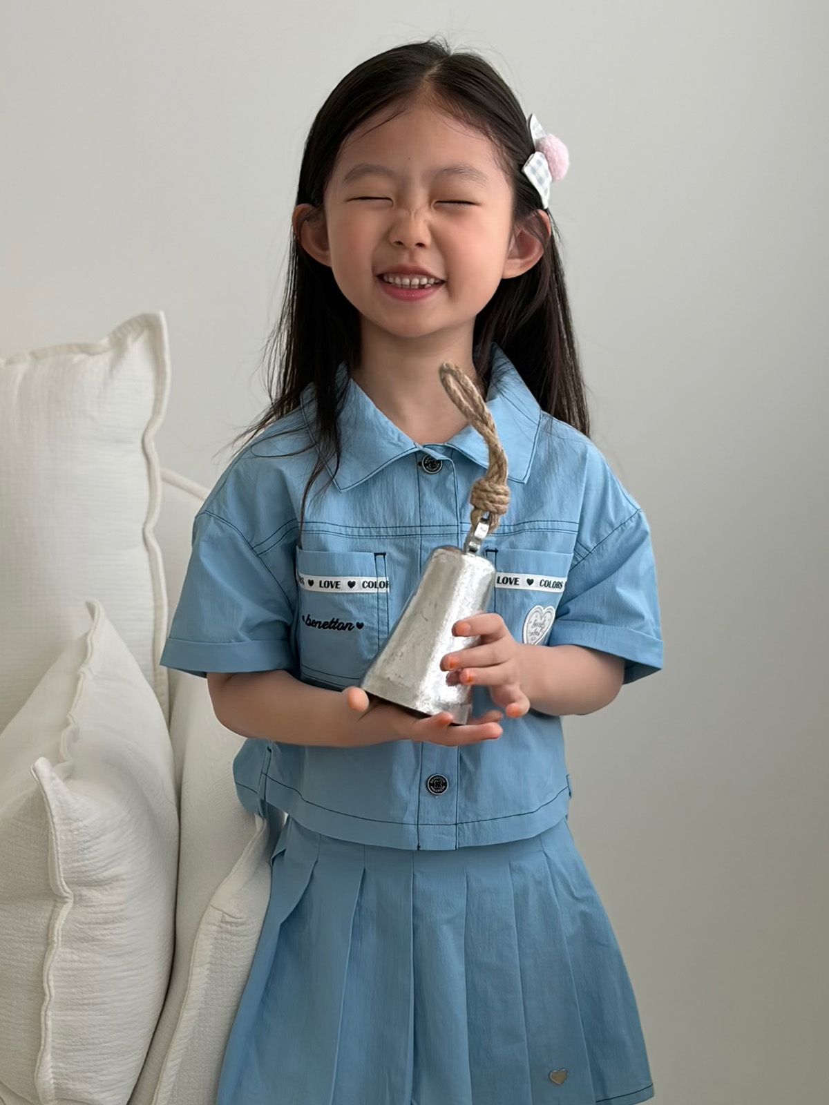 베네통키즈(BENETTONKIDS) 스티치 포인트 크롭 셔츠_QAWS10631LB