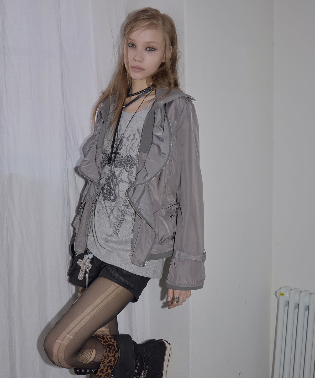 애시메트리(ASYMMETRY) GATHERED ZIP LAYER JACKET / GRAY