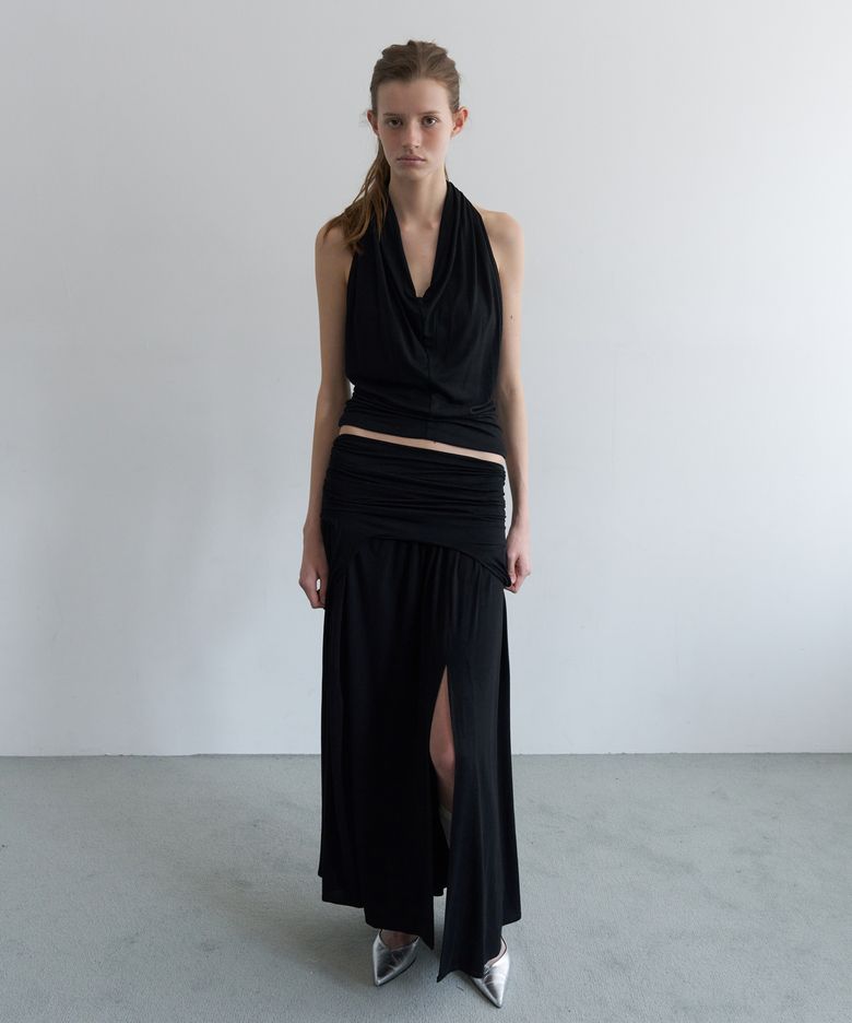 DRAPED TURN OVER SKIRT_BLACK