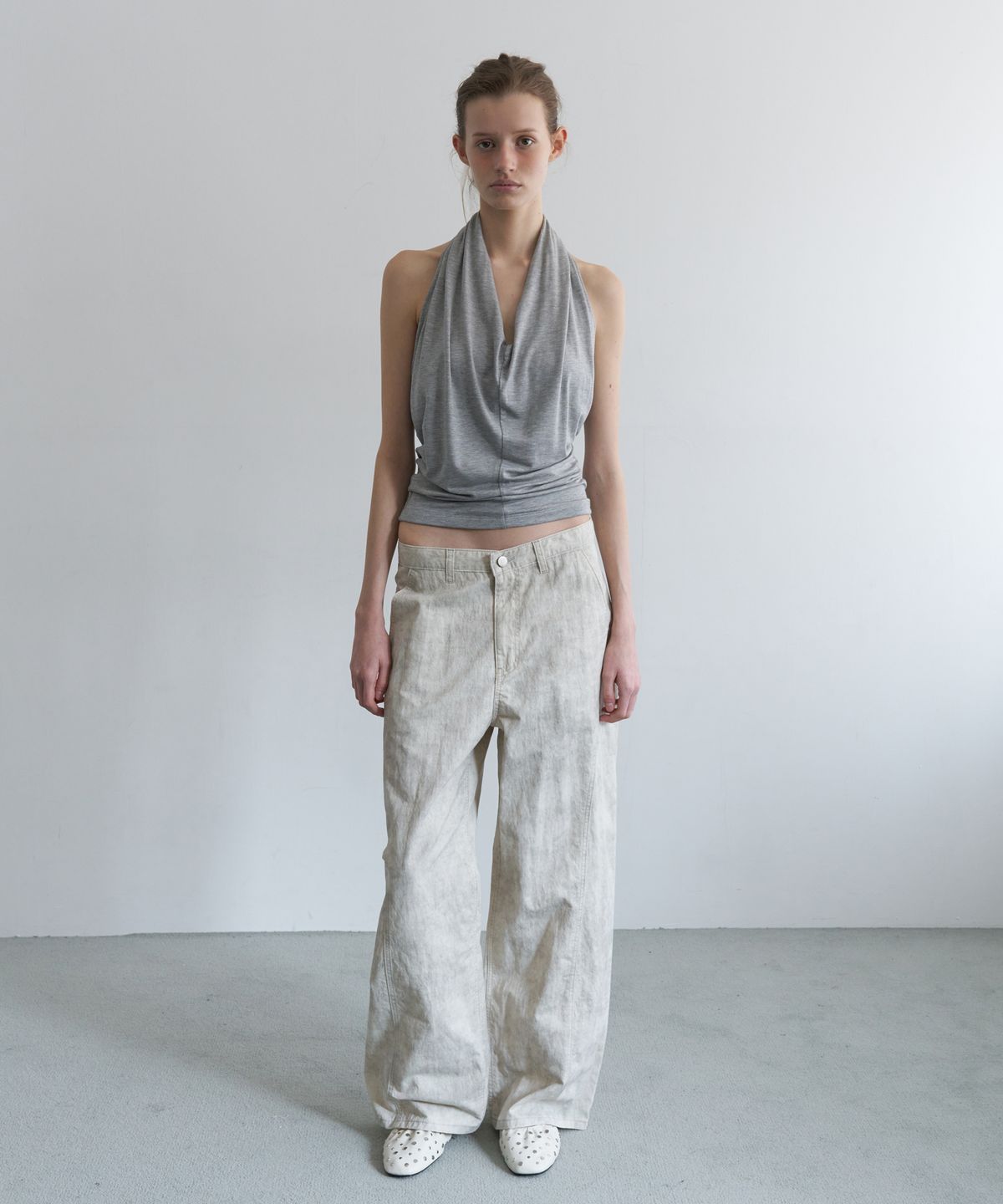 오버듀플레어(OVERDUEFLAIR) VINTAGE CURVED TWO TONE DENIM PANTS_WATER CREAM