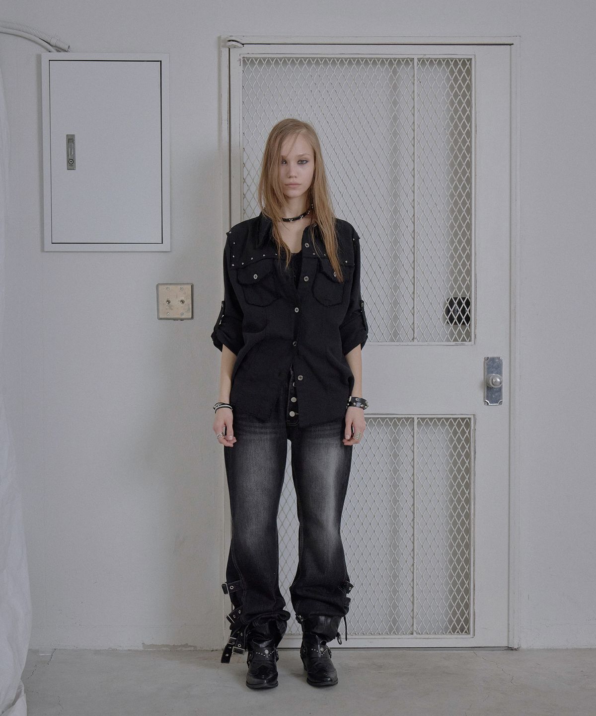 애시메트리(ASYMMETRY) WESTERN FRINGE SHIRTS / BLACK
