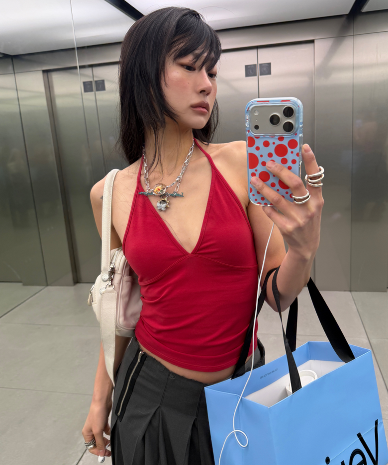 소프트 코튼 딥브이넥 홀터 브라탑
