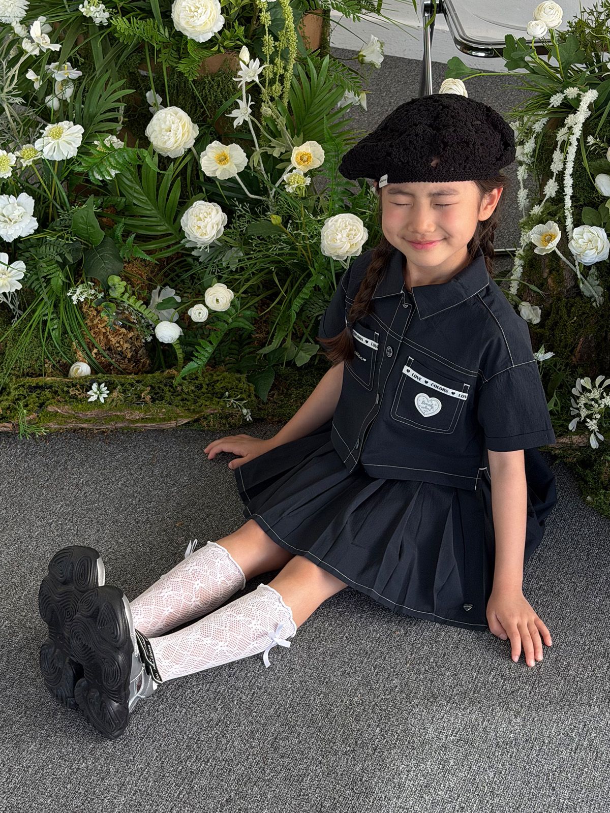 베네통키즈(BENETTONKIDS) 스티치 포인트 화섬 플리츠 스커트_QASK15631NY