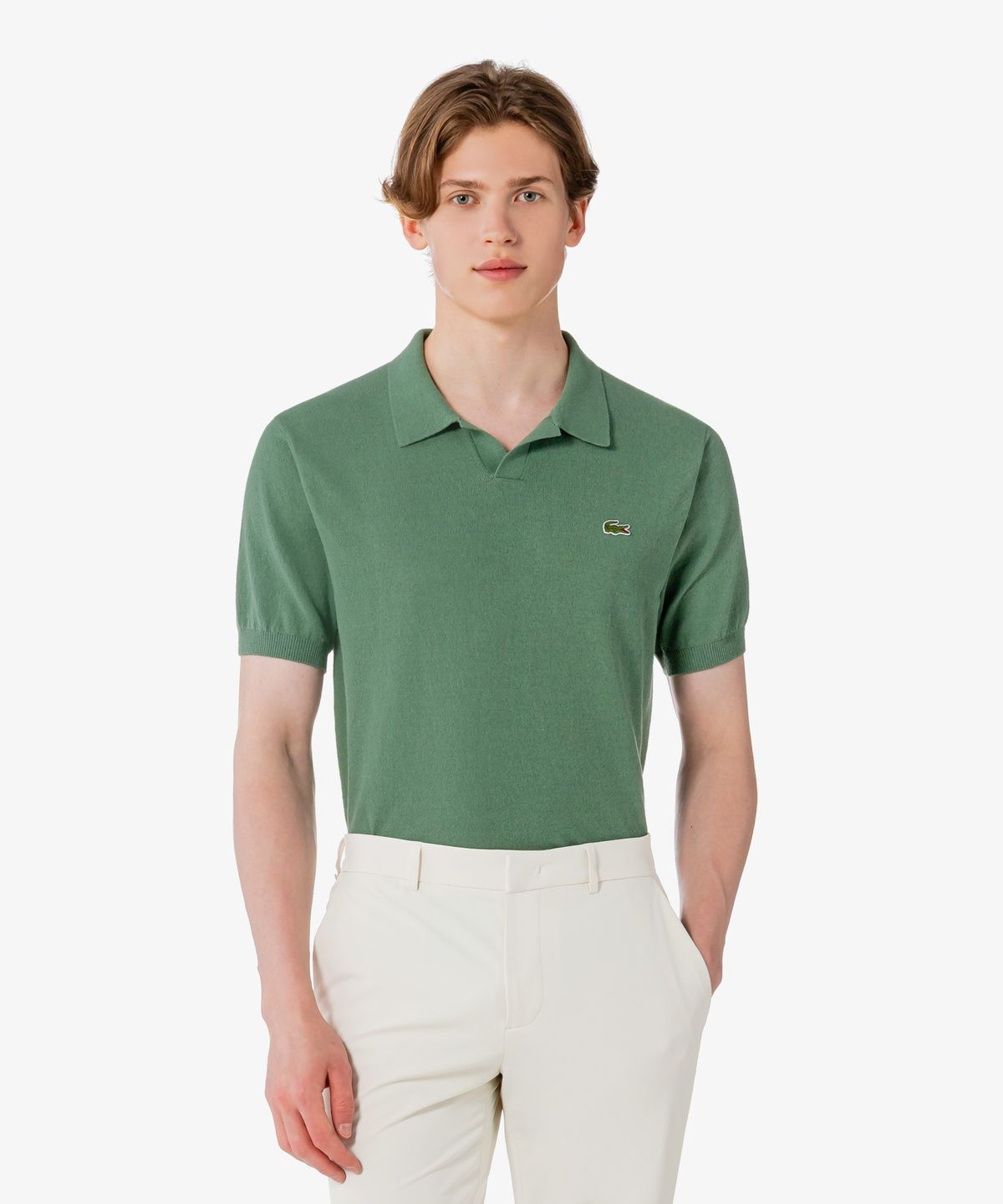 라코스테(LACOSTE) 남성 오픈카라 반팔 부클 스웨터 폴로 셔츠 PH374E-56G 02M