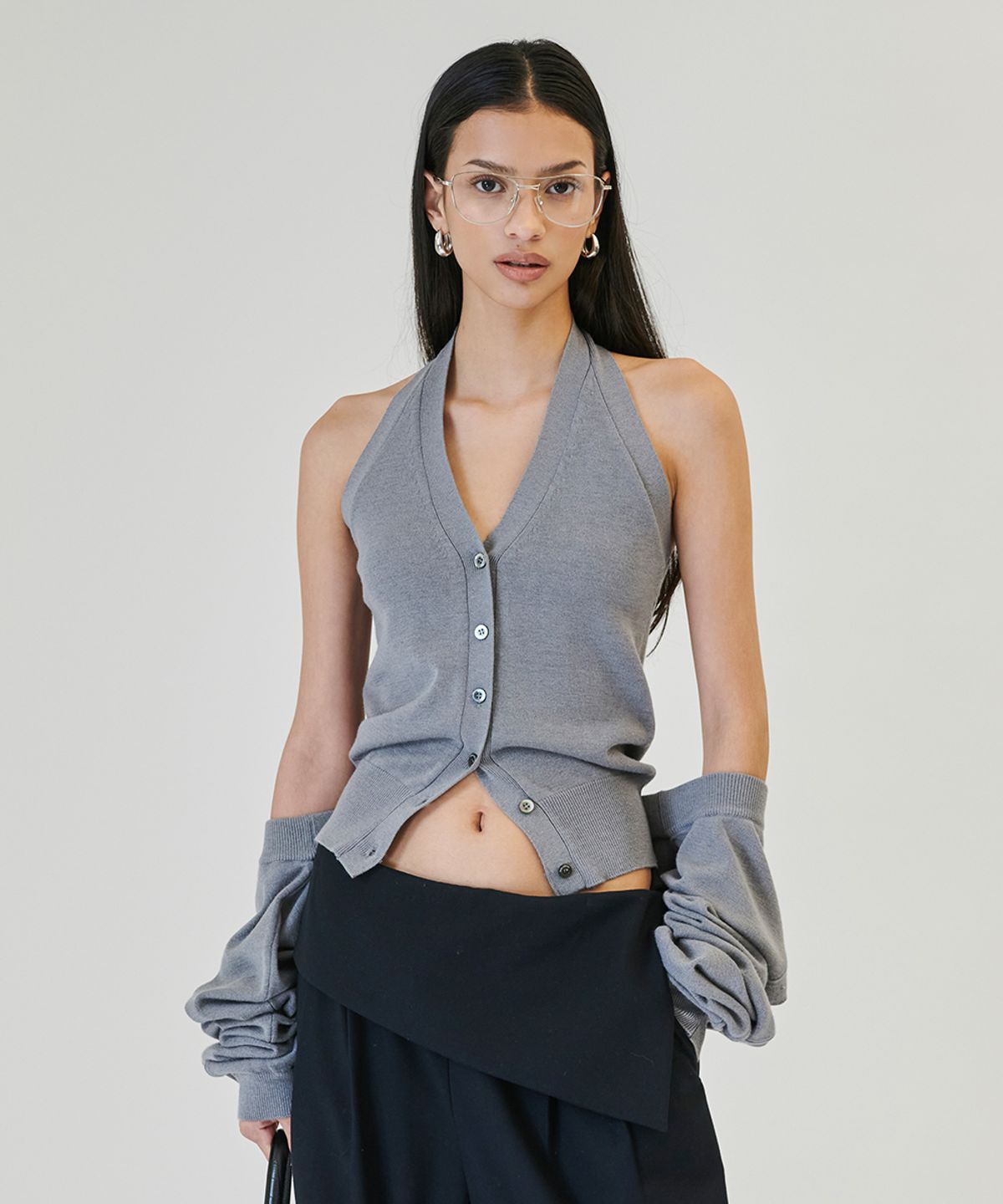 프로젝트 웨이브(PROJECT WAVE) Eviag Halter Cardigan Knit Set [GRAY]