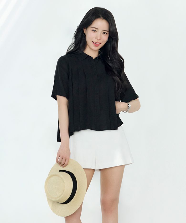 [2PACK] 26SS 린넨혼방 플리츠 블라우스