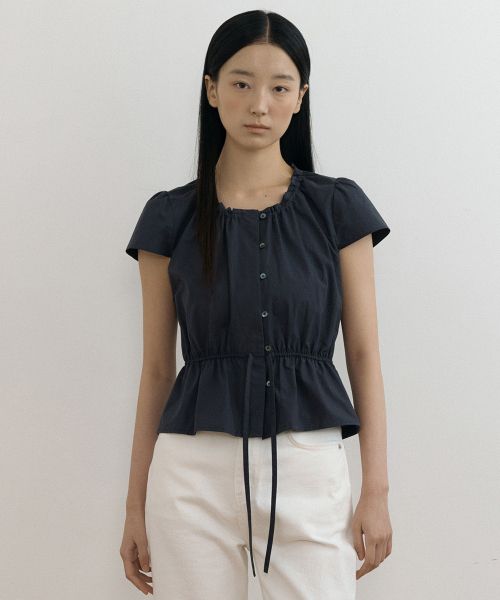 캉캉이 라운드넥 반소매 블라우스 네이비 source detail 5