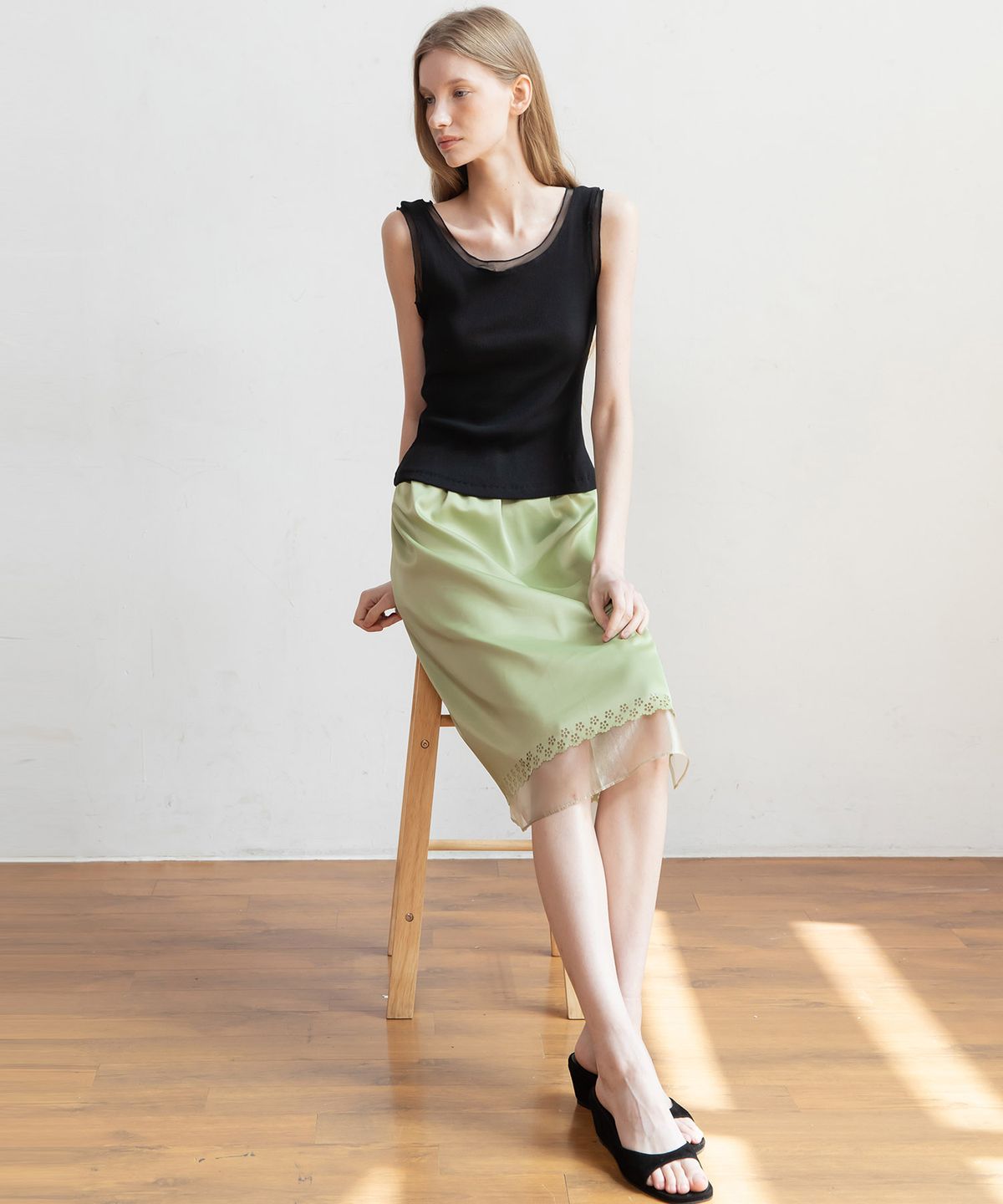 제이마크뉴욕(JMARKNEWYORK) Layered satin banded skirt_2color