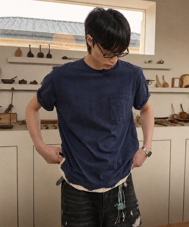 UNISEX 핸드 니트 레이어드 티셔츠 [2COL] / GF1UTS007