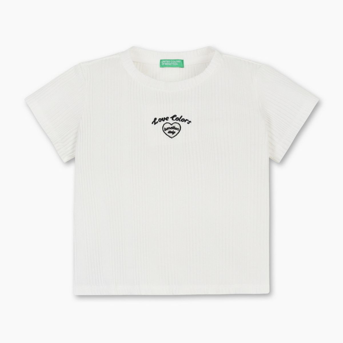 베네통키즈(BENETTONKIDS) 심플 골지 반팔 티셔츠_QATS49631WH