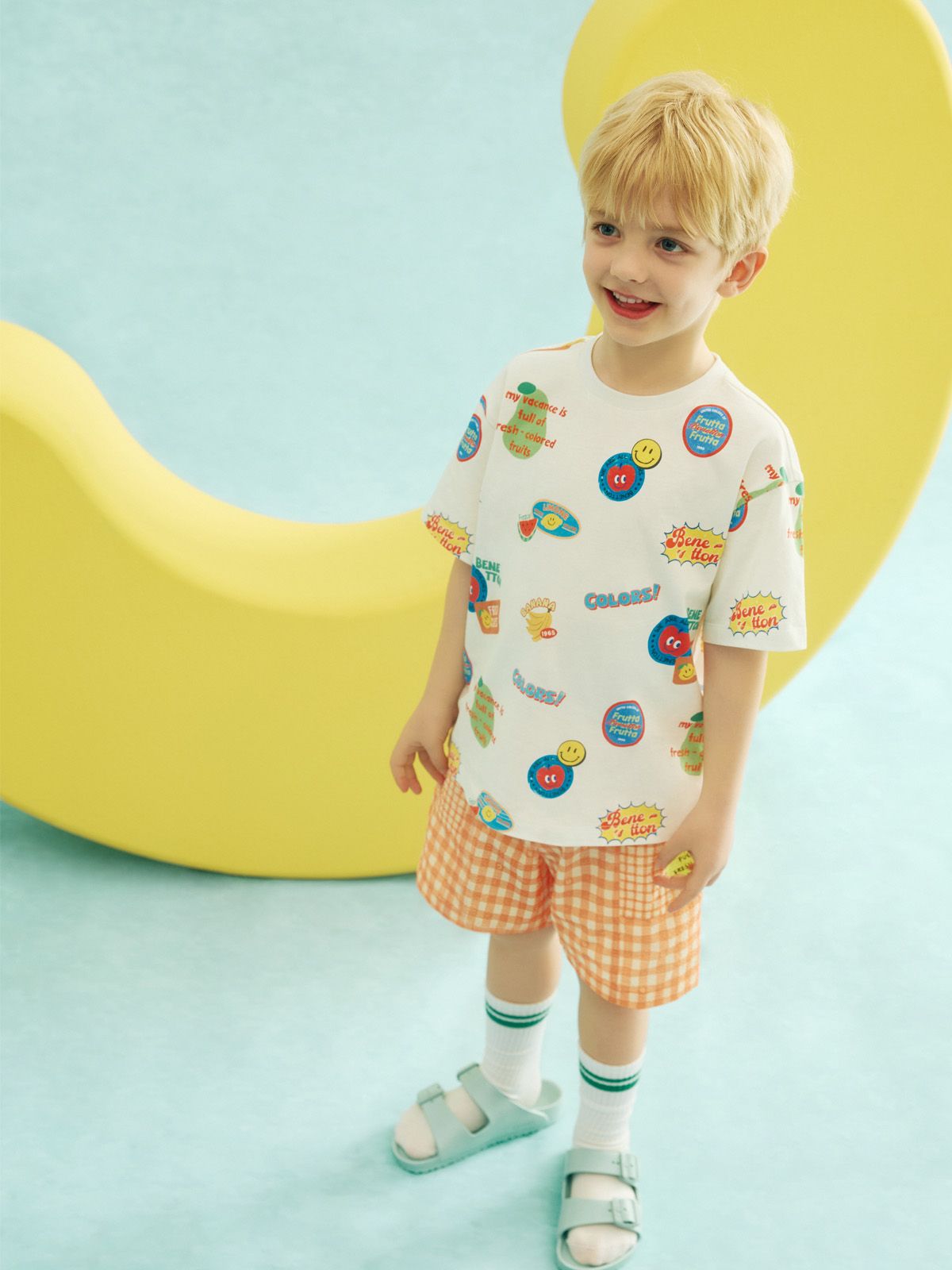 베네통키즈(BENETTONKIDS) 컬러 스패치 티셔츠_QATS38631CR