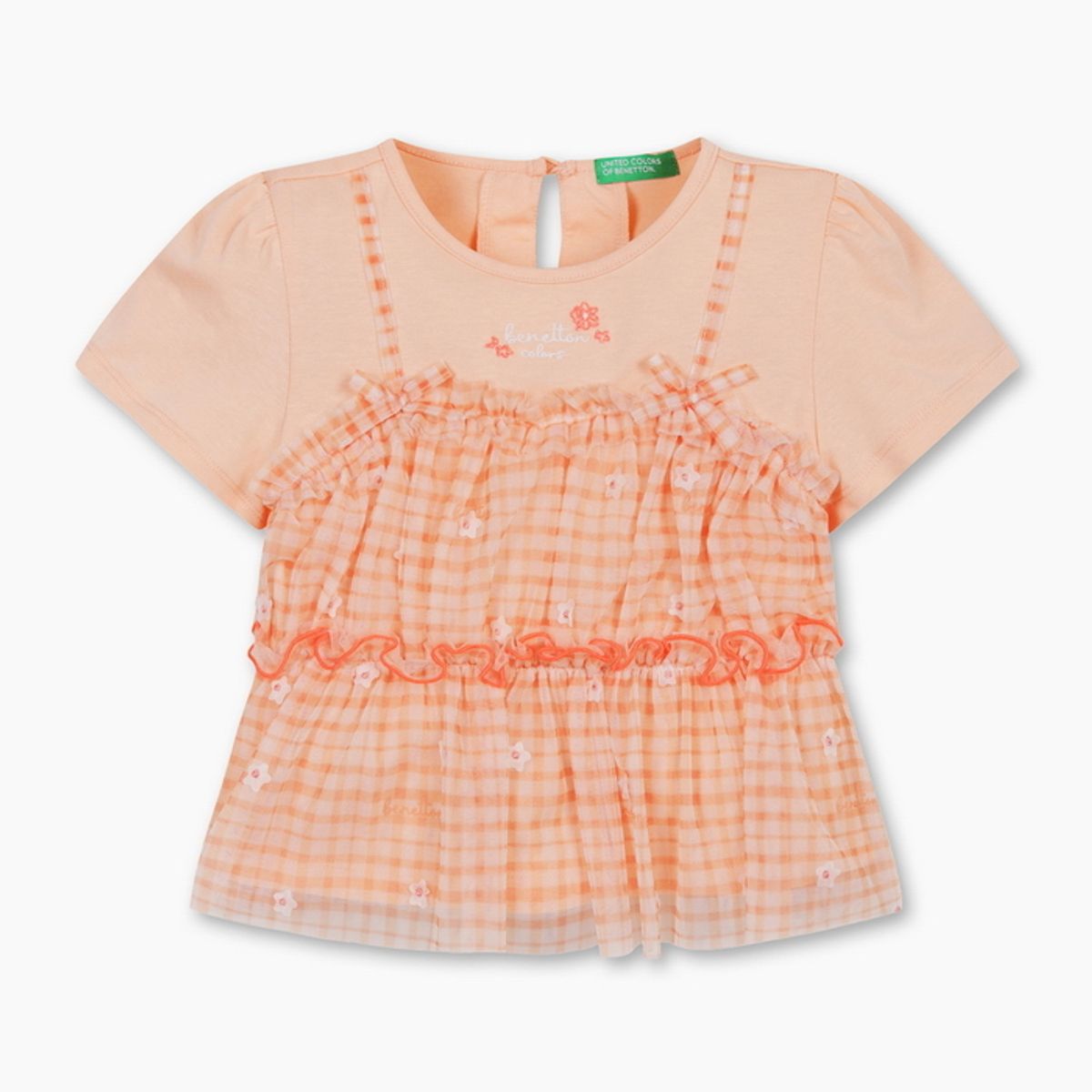 베네통키즈(BENETTONKIDS) 피치 체크 샤 레이어드 티셔츠_QATS39631CO