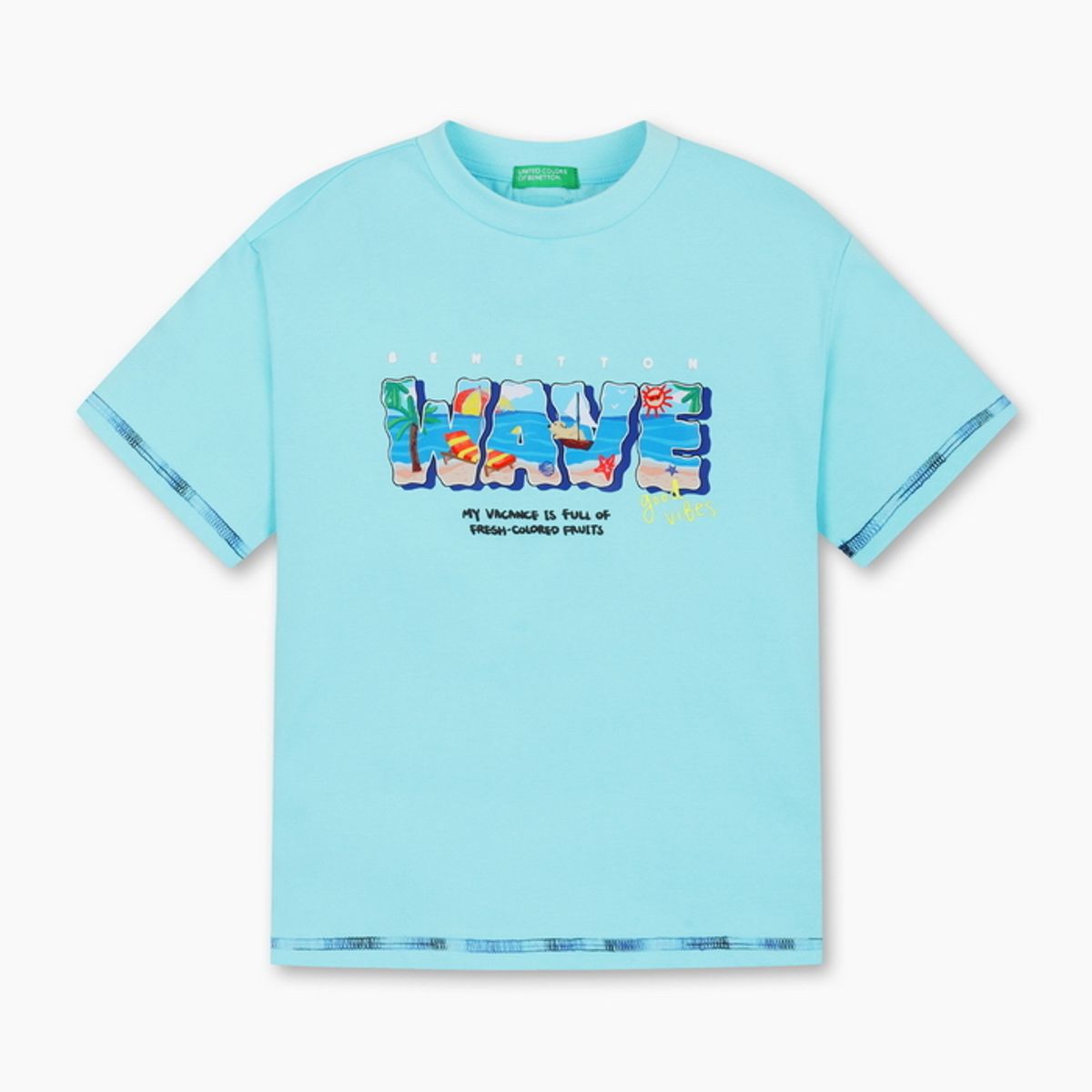 베네통키즈(BENETTONKIDS) 트로피컬 웨이브 티셔츠_QATS35631LB