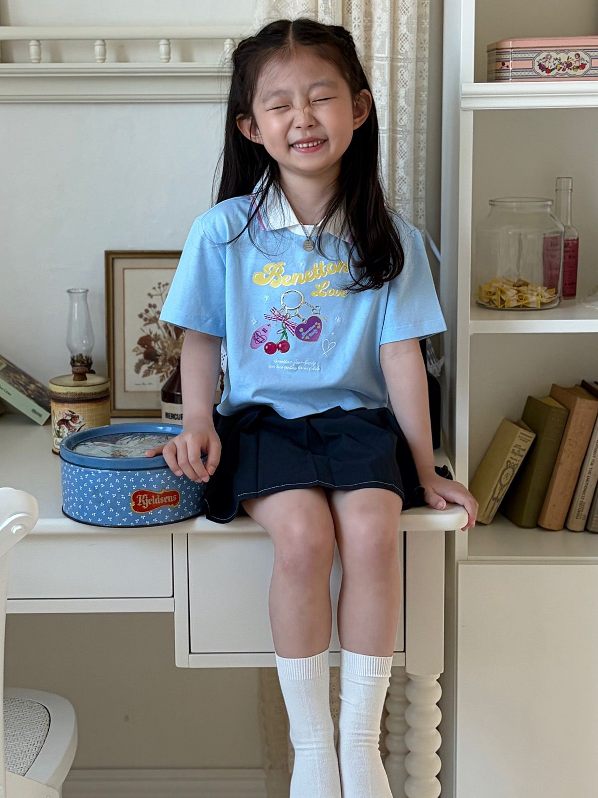 베네통키즈(BENETTONKIDS) 크롭 키링 카라 티셔츠_QATS46631LB
