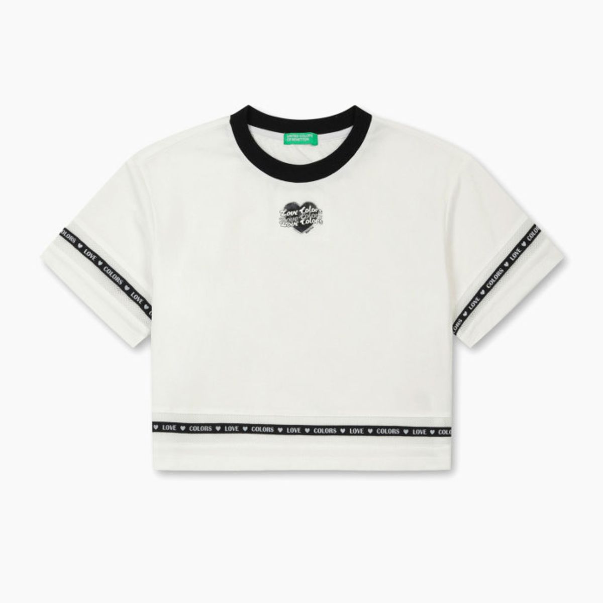 베네통키즈(BENETTONKIDS) 매쉬 배색 러브 크롭 티셔츠_QATS47631IV