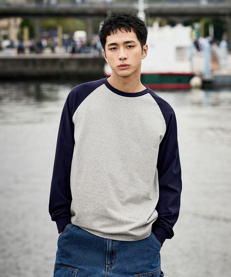언더 로그 래글런 긴팔 티셔츠 MLT122 [GRAY/NAVY]