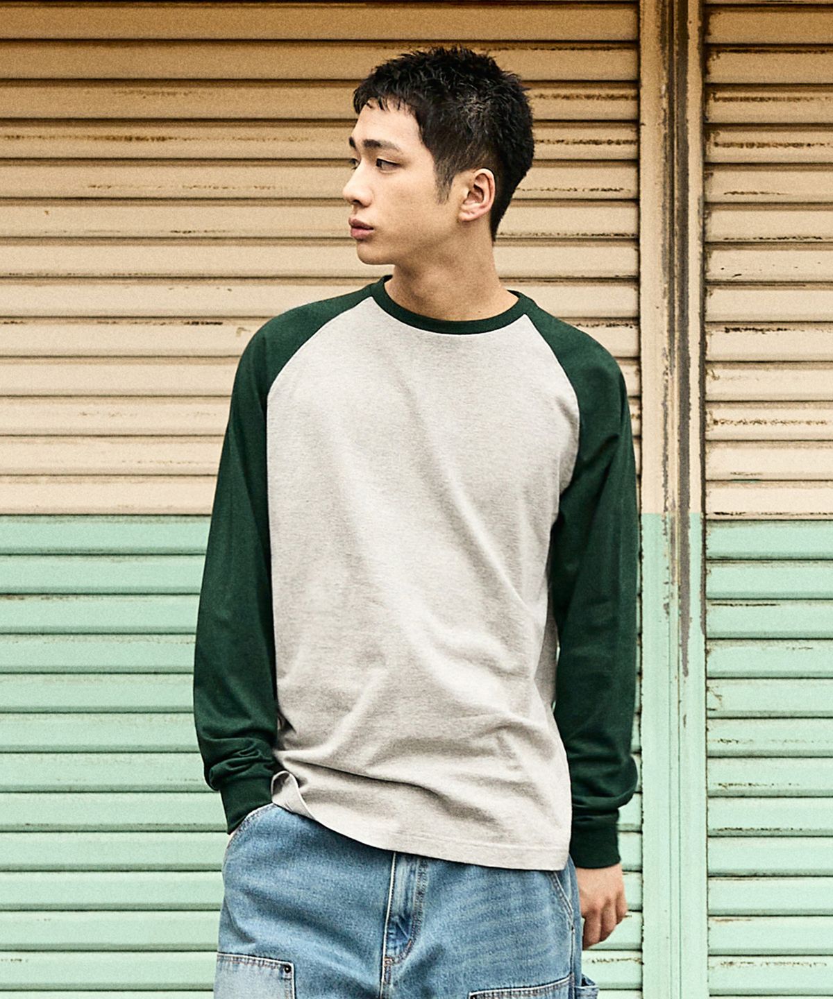 미니멀프로젝트(MINIMALPROJECT) 언더 로그 래글런 긴팔 티셔츠 MLT122 [GRAY/GREEN]