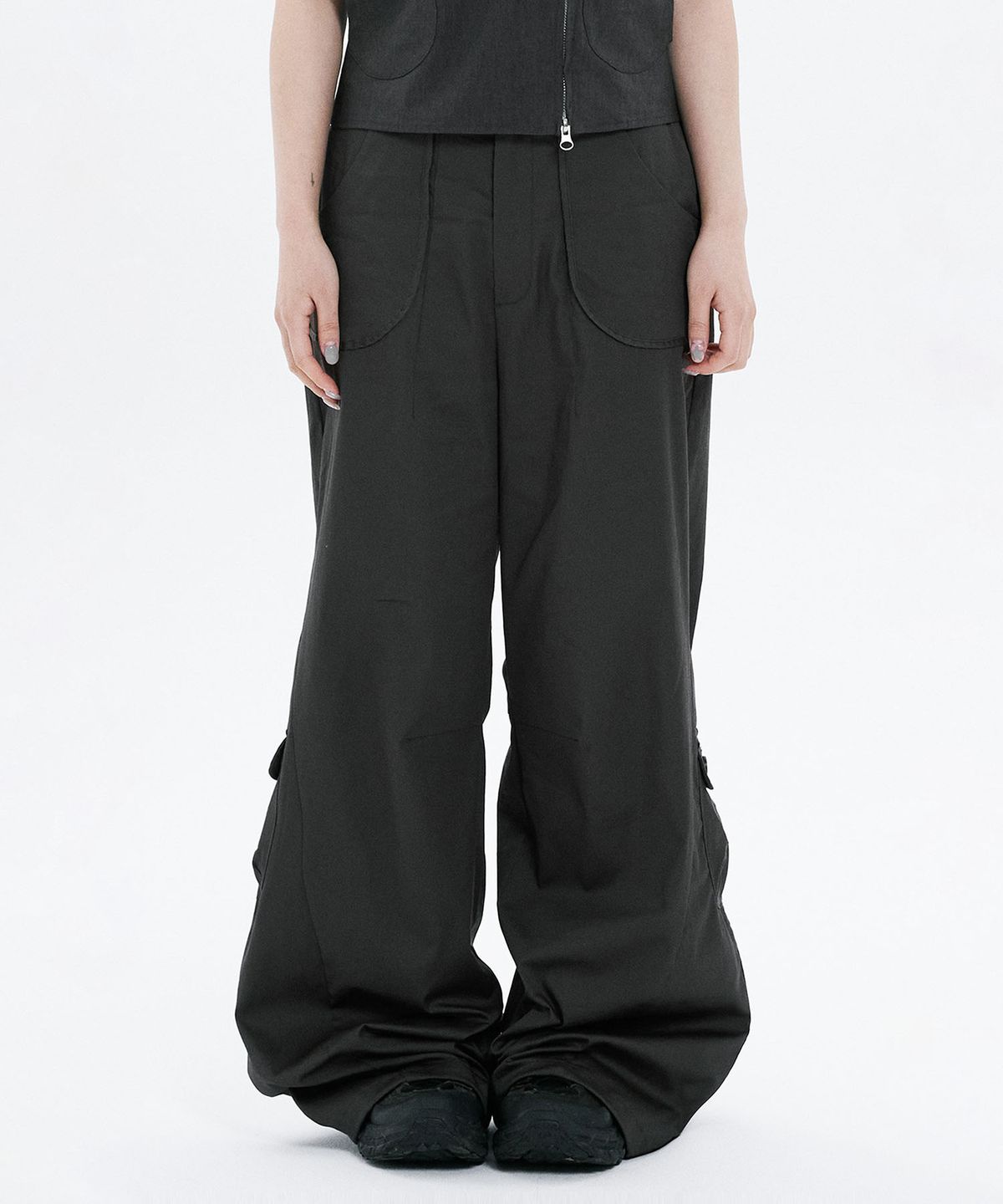 하나히(HANAHI) Side shirring pocket wide pants GREY
