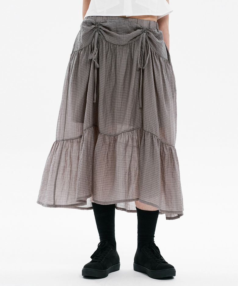 Front shirred tiered skirt GREY