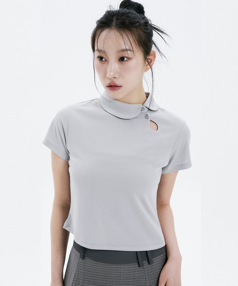Polka dot round collar tee GREY