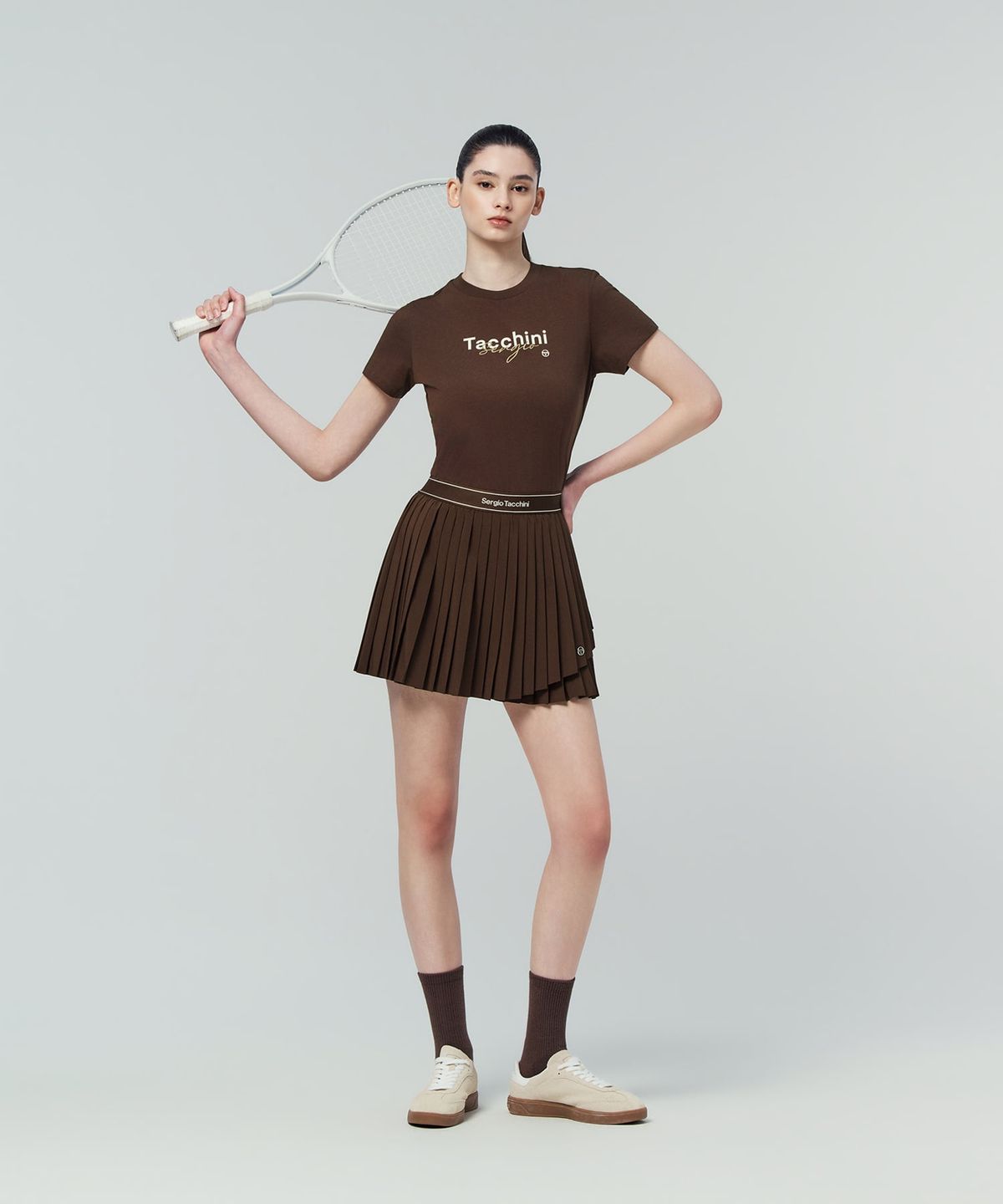 세르지오 타키니(SERGIO TACCHINI) W 플라잉 언밸런스 플리츠 스커트 (D.Brown)