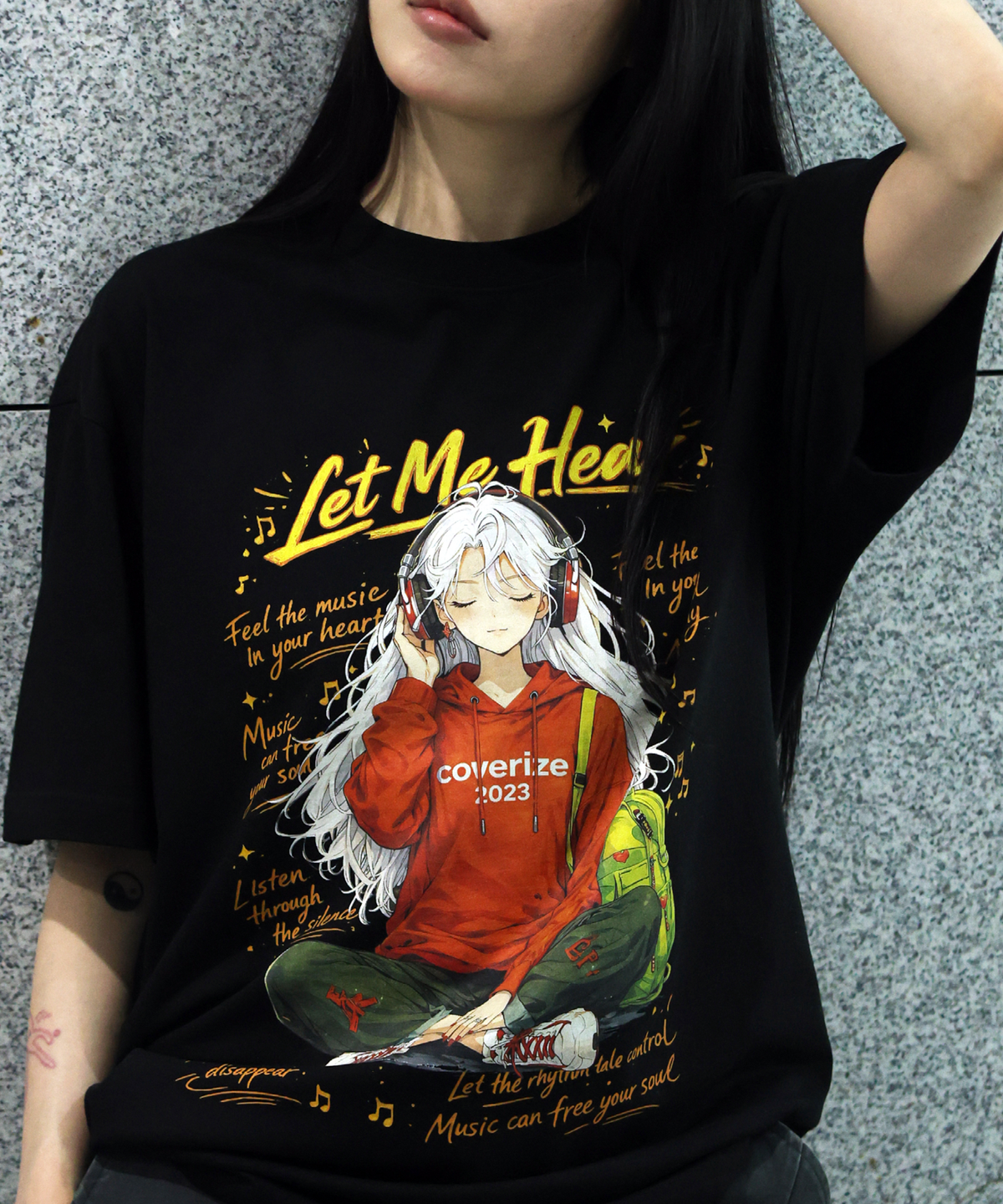 커버라이즈(COVERIZE) LET ME HEAR 애니 티셔츠 (GRAY / WHITE / BLACK)