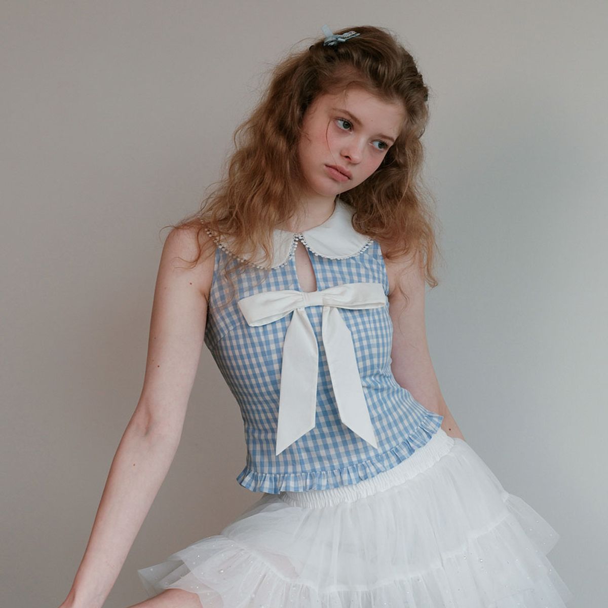 쎄무아듀(CEST MOIDEW) Cest_Check ribbon sleeveless top