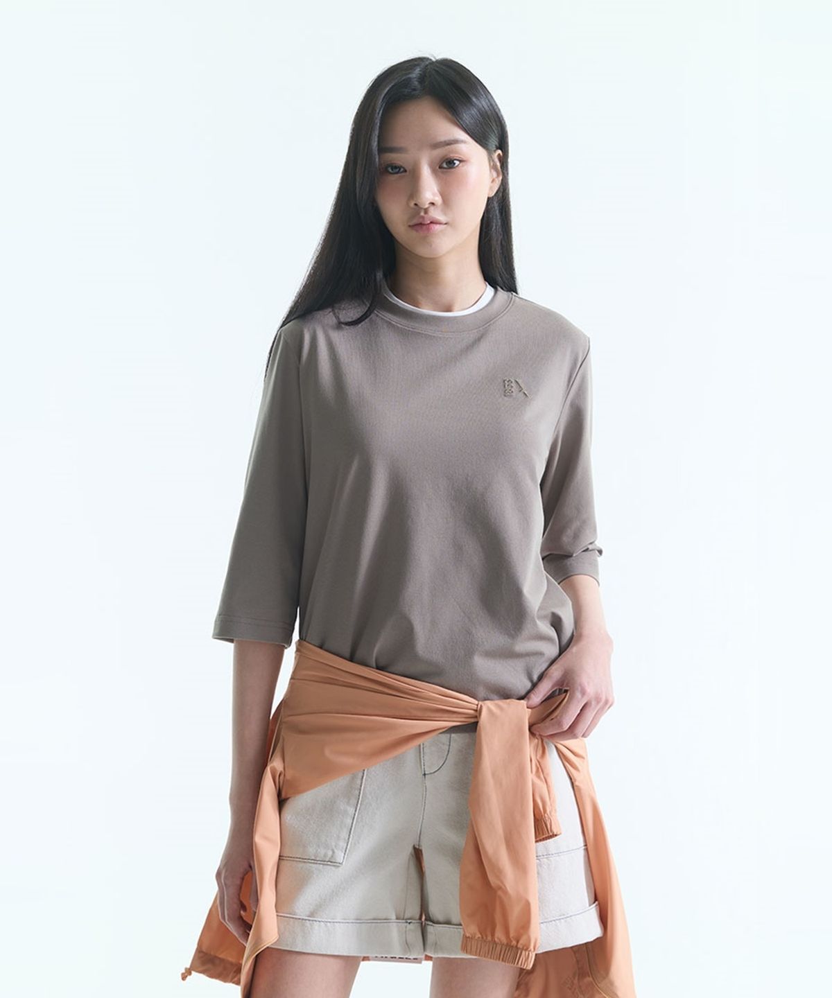 에이글(Aigle) 여성 7부 소매 로고 티셔츠 AAS26WTSH005WAL