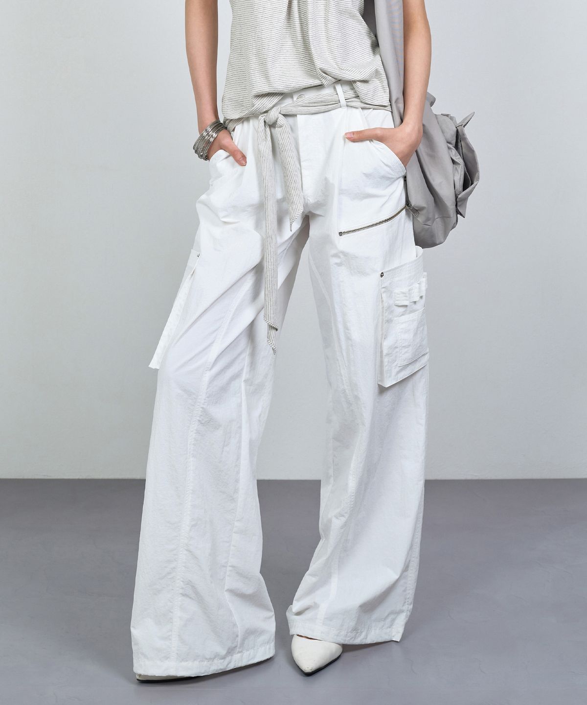 나체(NACHE) MIXED LAYERED TIE JOGGER PANTS (UNISEX) IVORY