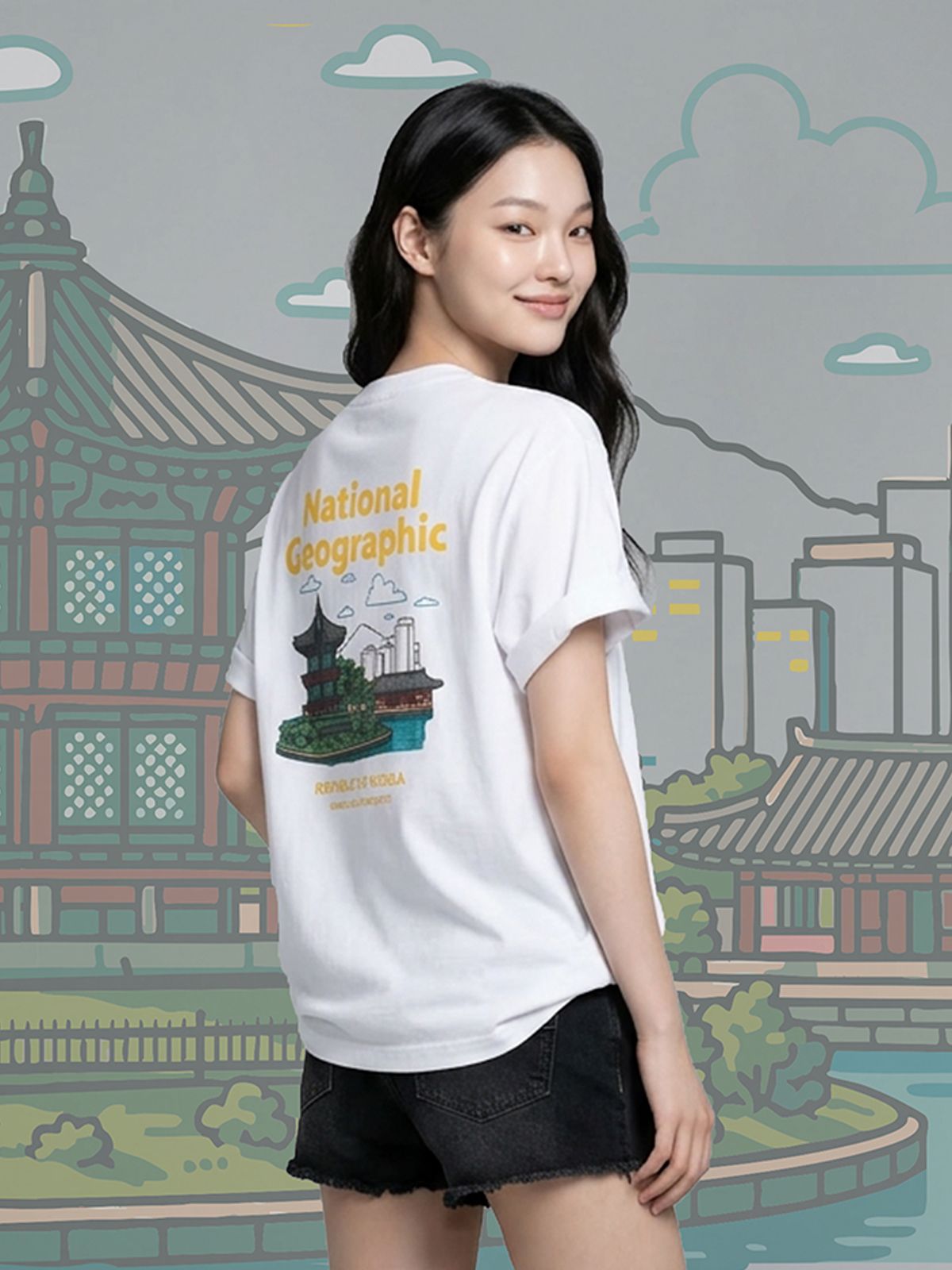 내셔널지오그래픽(NATIONALGEOGRAPHIC) N262UTS921 [ROK] 광화문 그래픽 반팔 티셔츠 WHITE